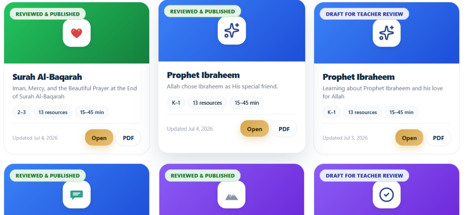 Ayat Anchors curriculum library of reviewed and published lessons
